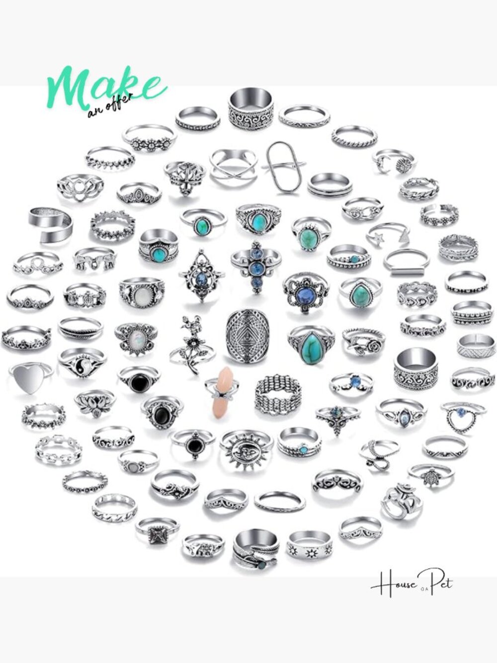 82 Pcs Vintage Silver Stacking Rings Set, Bohemian Knuckle Midi Rings Pack
